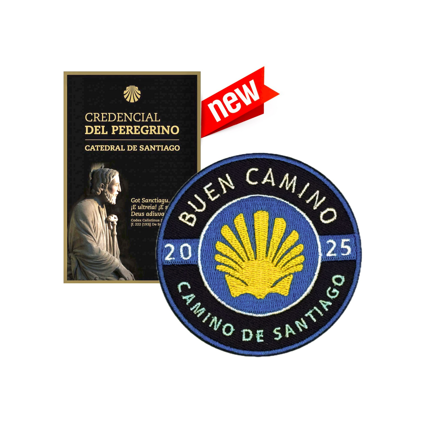 Official Camino Credential + 2025 Commemorative Camino de Santiago Patch + Trail Map Card