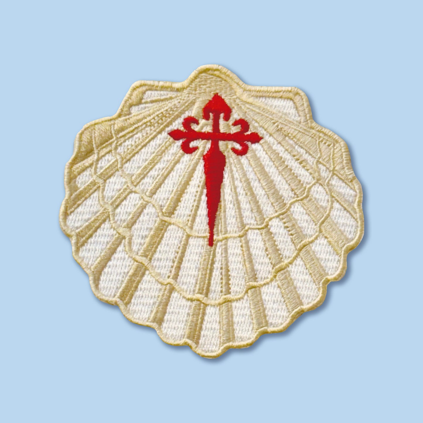 Scallop Shell Patch with Cross of Saint James // Camino de Santiago // 3.5" 9cm Embroidered // Camigas