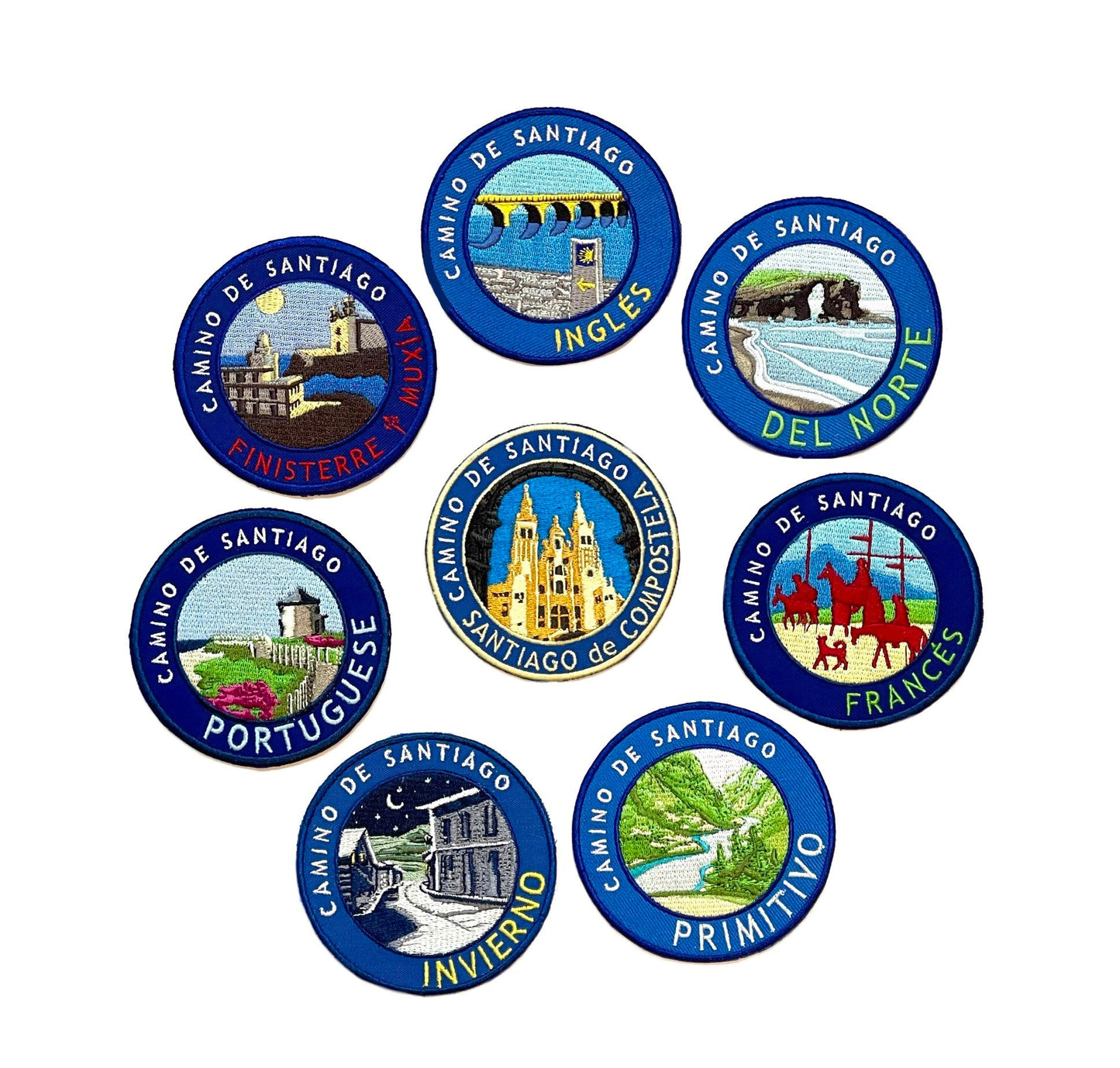 The Camino de Santiago Patch Set of 8 // Frances, Portuguese, Del Norte, Inglés, Invierno, Primitivo, Finisterre & Muxía // Ships Worldwide